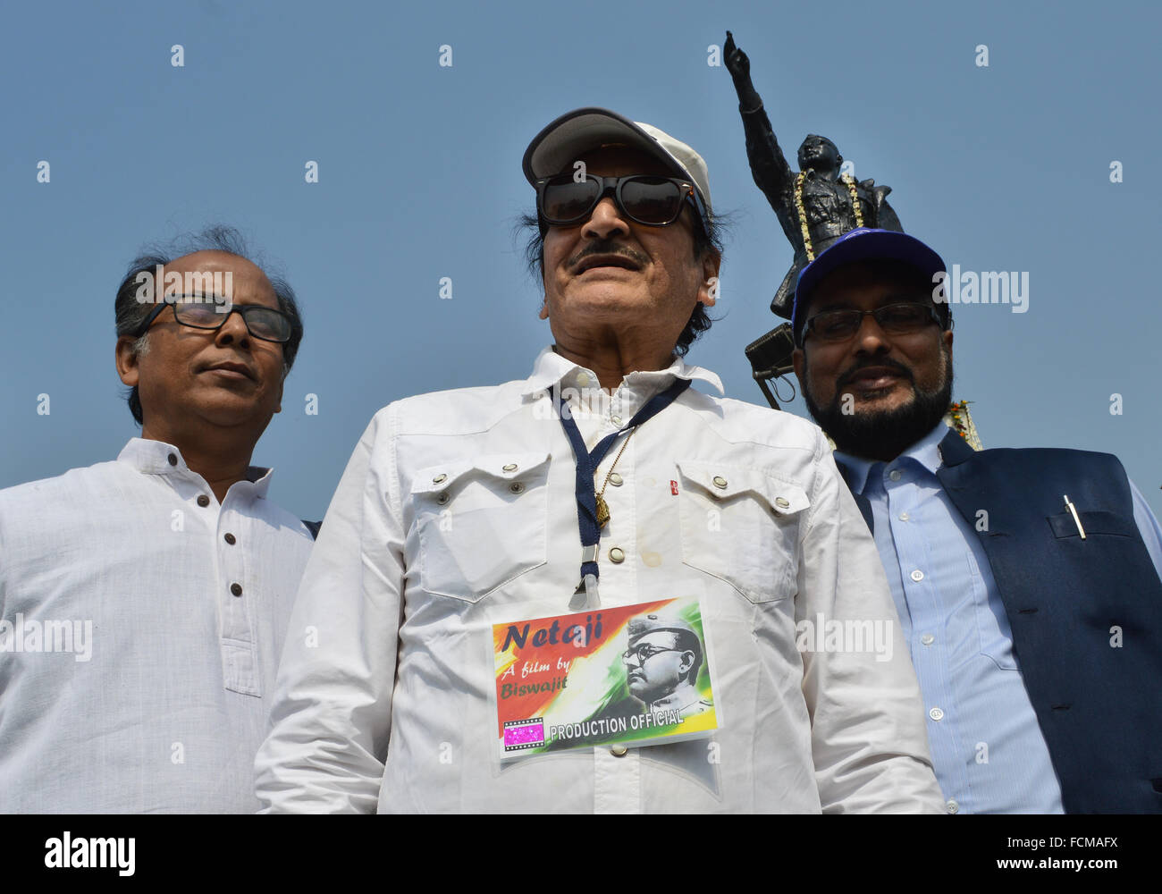 Kolkata, Inde. 23 Jan, 2016. Acteur Biswajit Chatterjee commence le tournage de son nouveau film sur le 120e anniversaire de naissance de Netaji de Netaji Subhas Chandra Bose a célébré à Kolkata. Credit : Tanmoy Bhaduri/Pacific Press/Alamy Live News Banque D'Images
