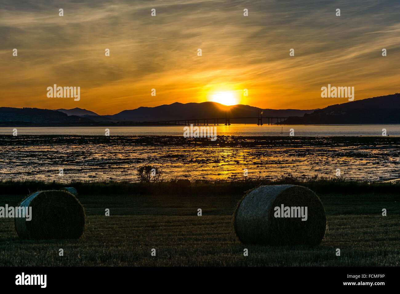 Pont Kessock Beauly Firth, Sunset, Inverness, Écosse, Royaume-Uni Banque D'Images