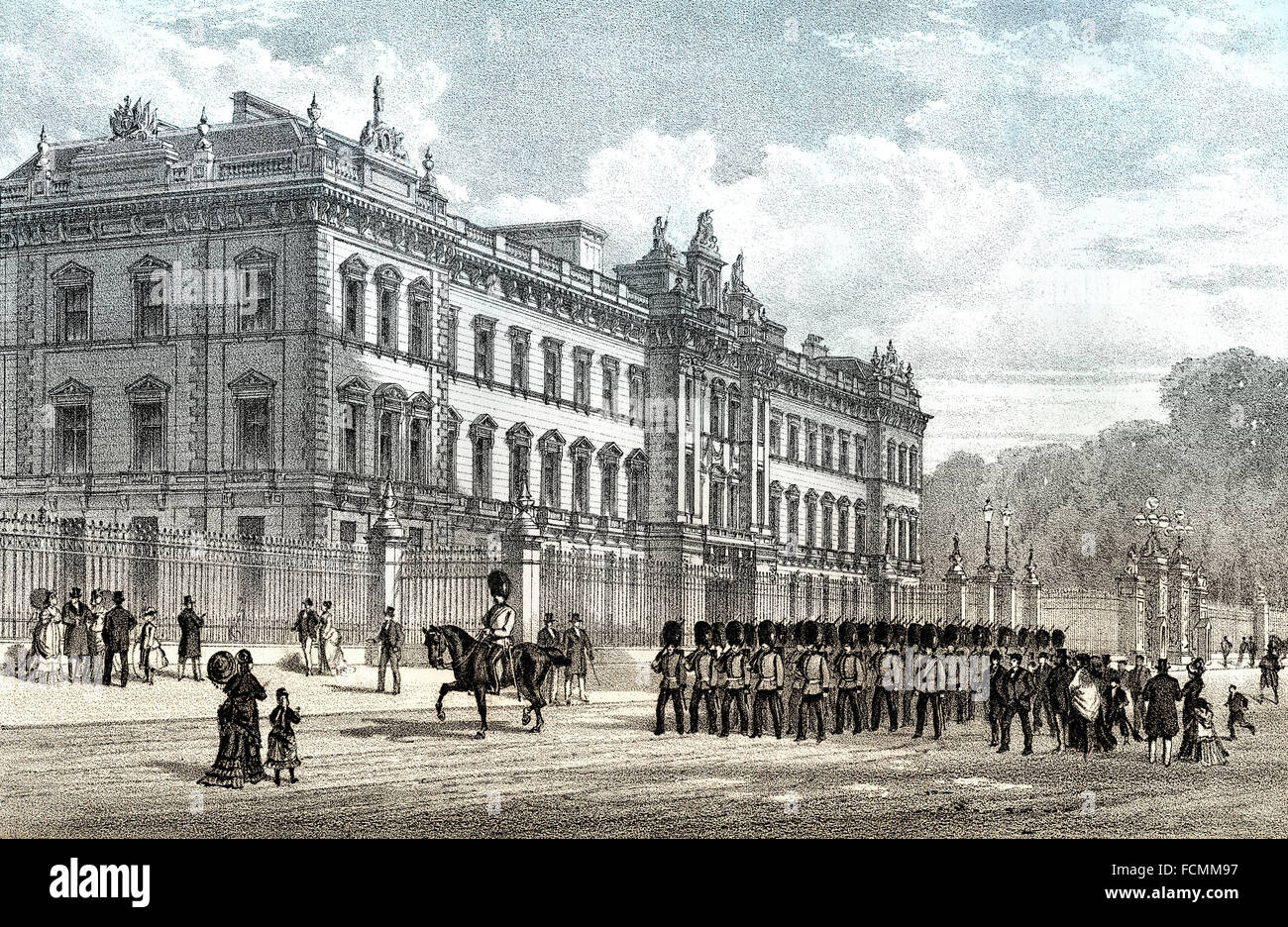 Le palais de Buckingham, 19e siècle, l'ancienne résidence du monarque régnant du Royaume-Uni, Londres, Angleterre Banque D'Images