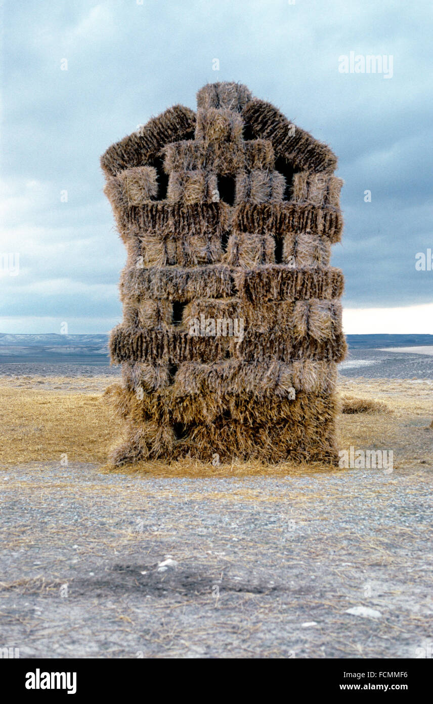 Bottes de foin entassé dans la forme d'une maison sur l'Anatolie centrale, Turquie Banque D'Images