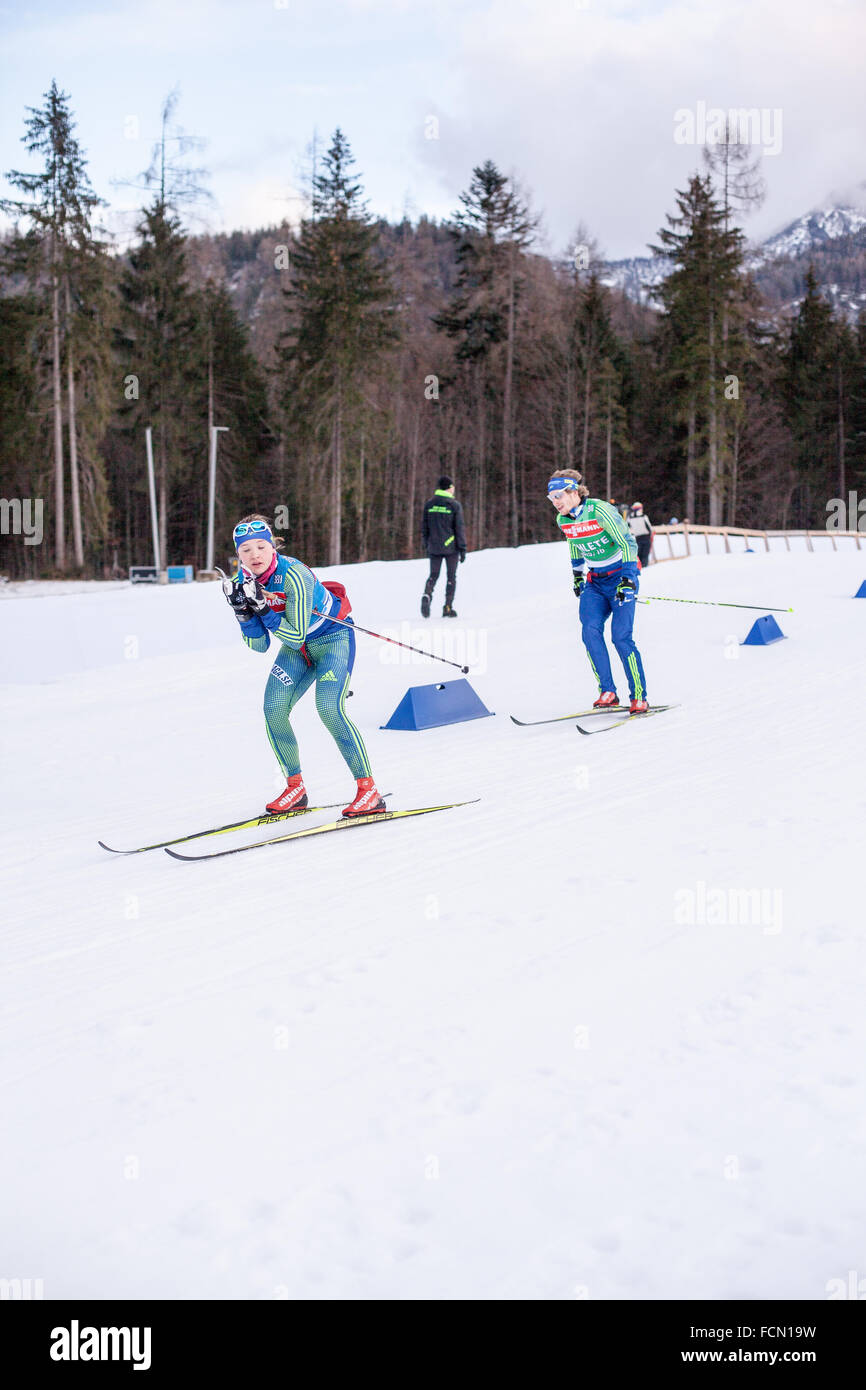 Inzell, Allemagne, 2016/01/06 : formation avant la Coupe du Monde de biathlon à Ruhploding Banque D'Images