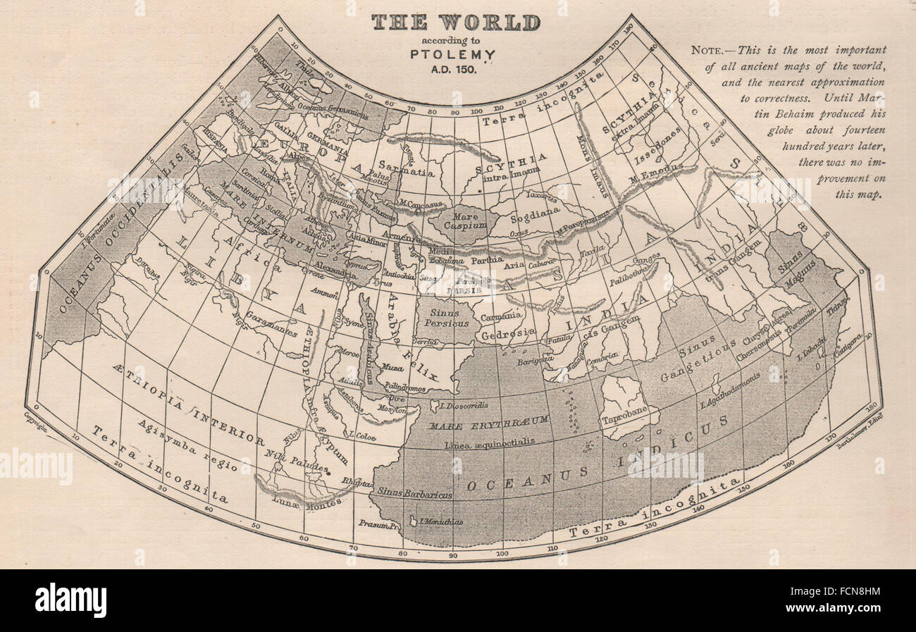 Ancien monde : Monde selon Ptolémée AD150. Croquis. BARTHOLOMEW 1901 Banque D'Images