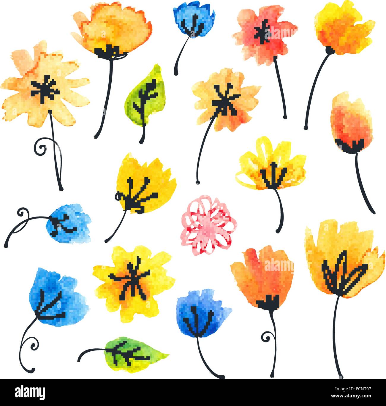 Fleurs aquarelle lumineuse dans un style naïf Illustration de Vecteur