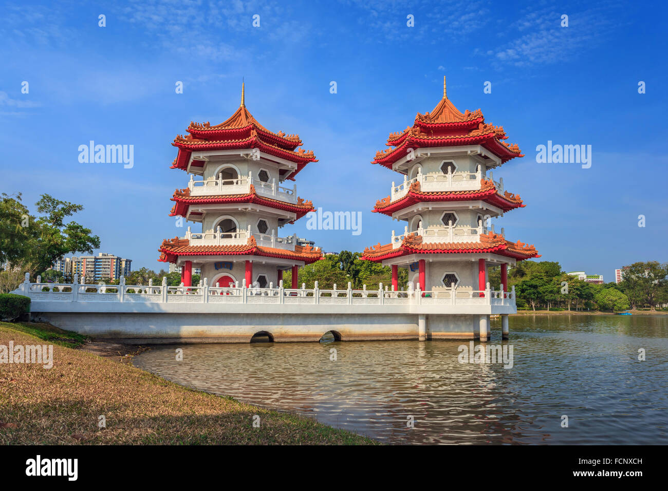 La pagode à lits jumeaux jardin chinois de la ville de Singapour Banque D'Images
