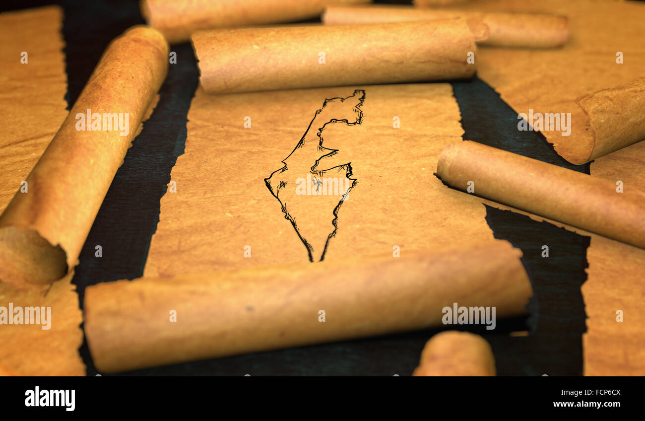Israël Le dessin d'une carte Évolution de vieux papier 3D de défilement Banque D'Images