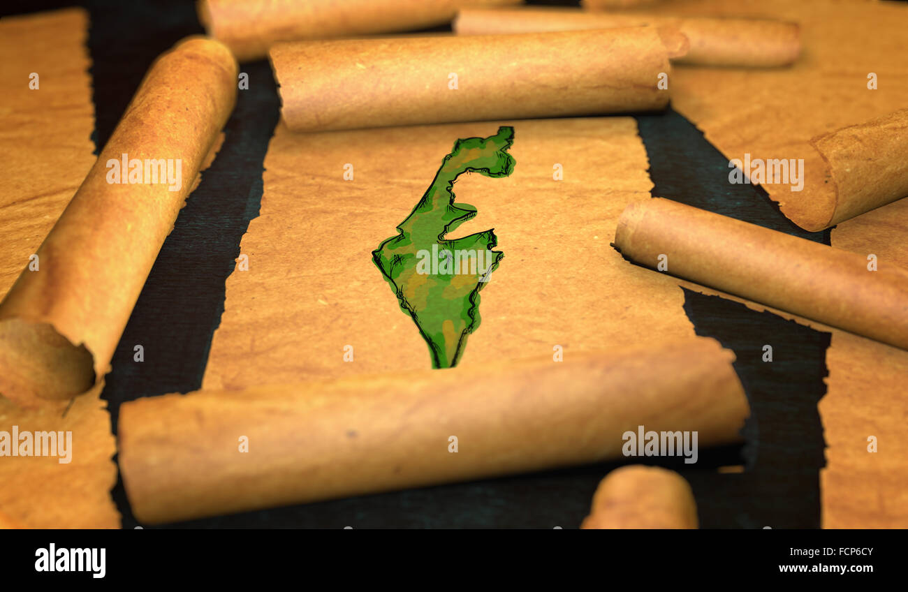 Carte Israël Déroulement Peinture Vieux papier 3D de défilement Banque D'Images