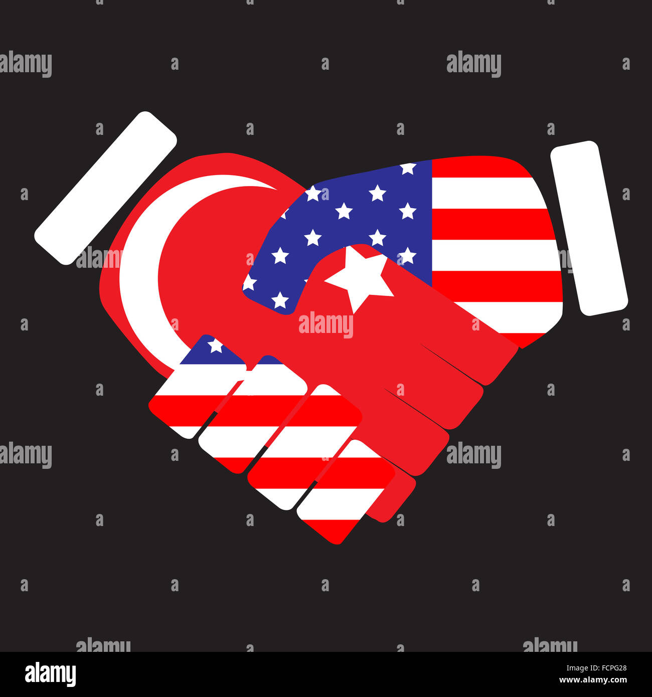 Poignée de signe symbole USA et la Turquie. L'amitié, de coopération accord international, l'unité du pays. Vector art abstract unusua Banque D'Images