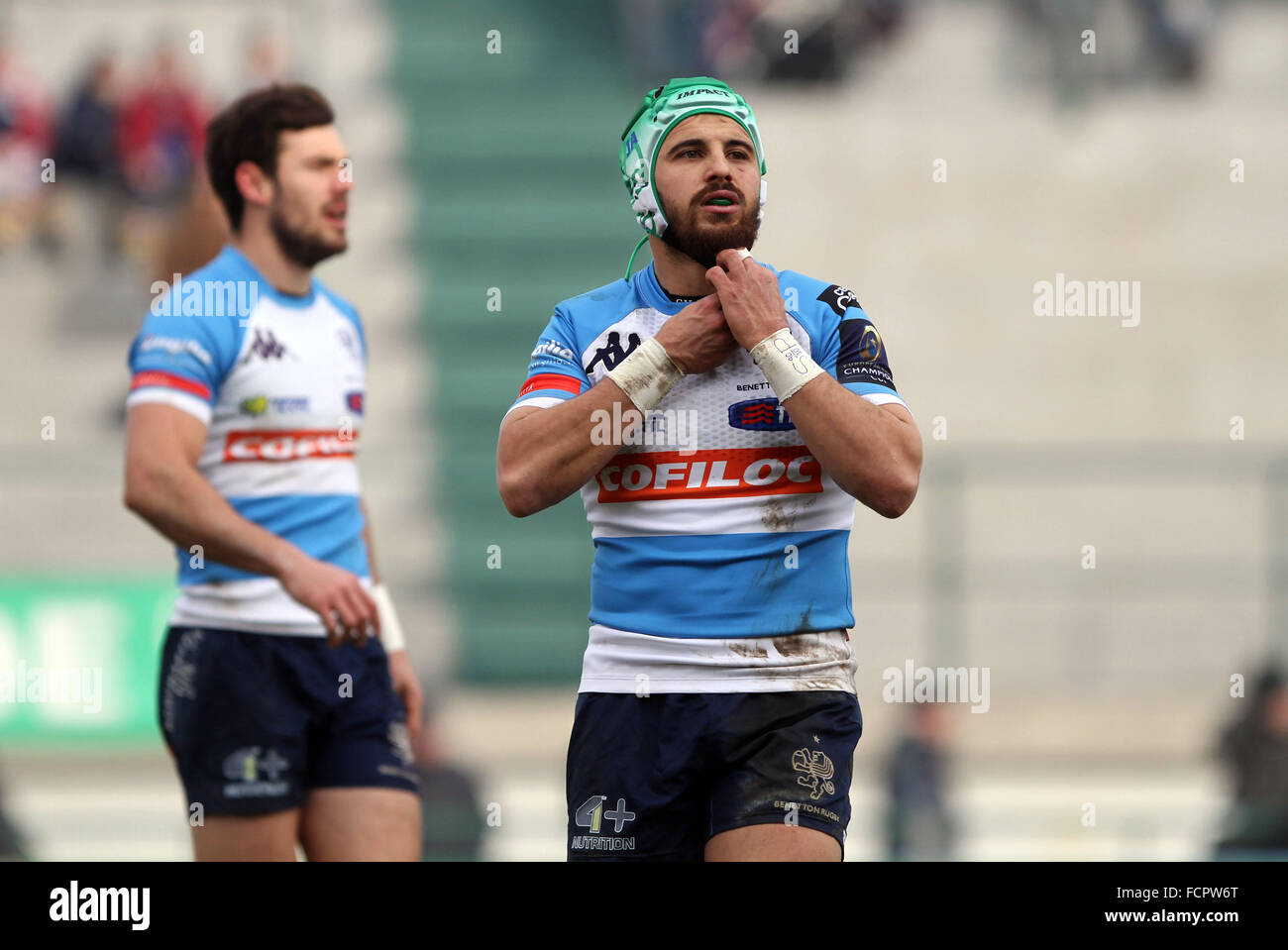 Treviso, Italie. 24 janvier, 2016. Joueur de Trévise James Ambrosini réagit au cours de Rugby Champions Cup match entre Benetton Treviso et Munster Rugby le 24 janvier, 2016 à Monigo Stadium. Credit : Andrea Spinelli/Alamy Live News Banque D'Images