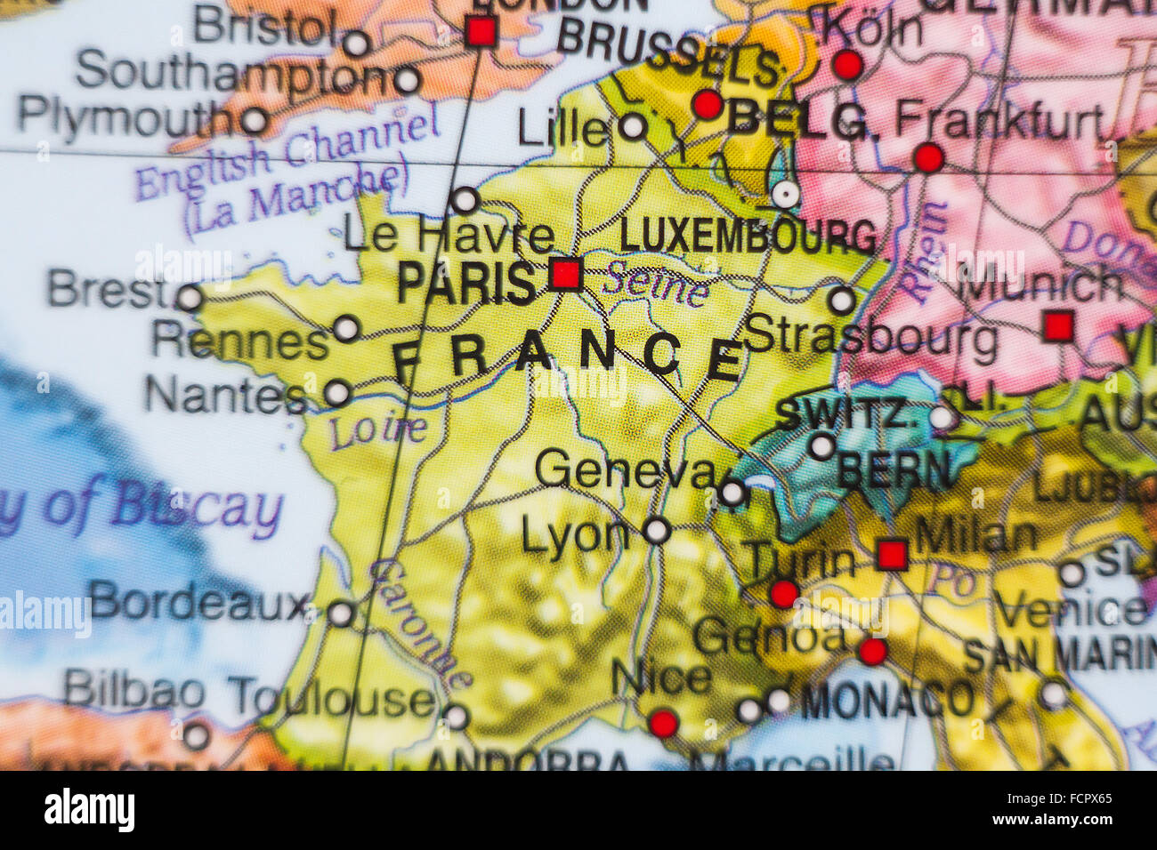 Photo d'une carte de France et la capitale Paris . Banque D'Images