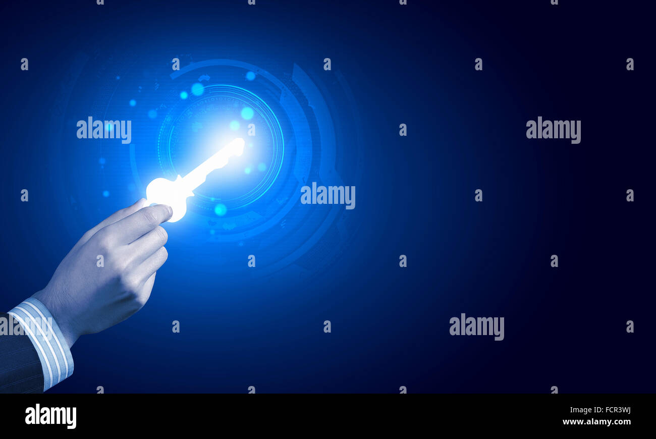 Close up de la main de l'icône d'une clé numérique avec Banque D'Images