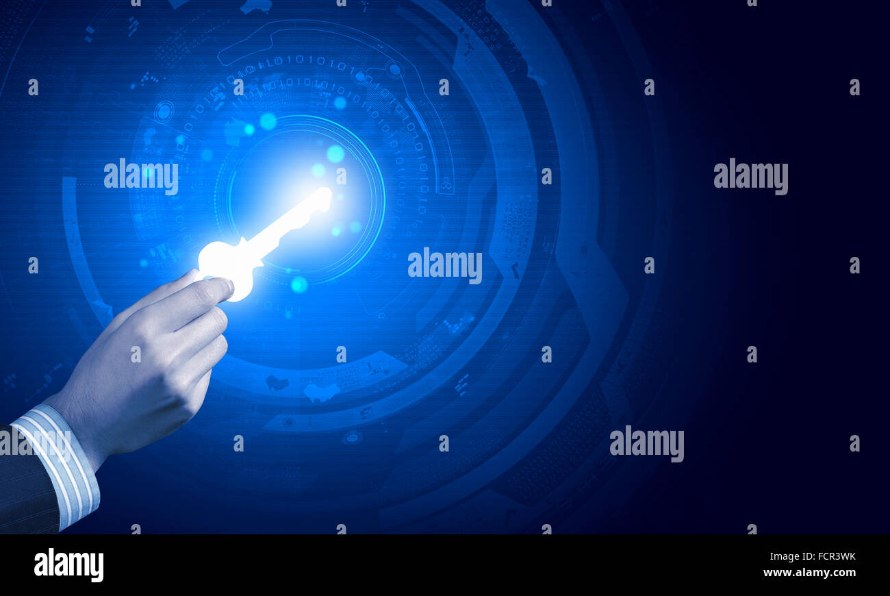 Close up de la main de l'icône d'une clé numérique avec Banque D'Images