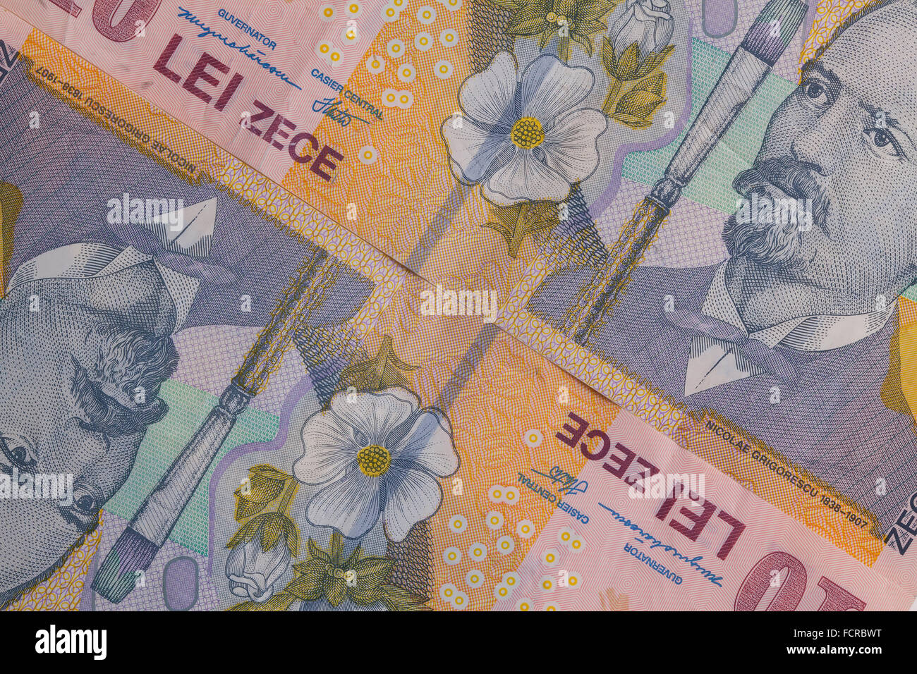 Détail de Roumanie Lei banknotes Banque D'Images