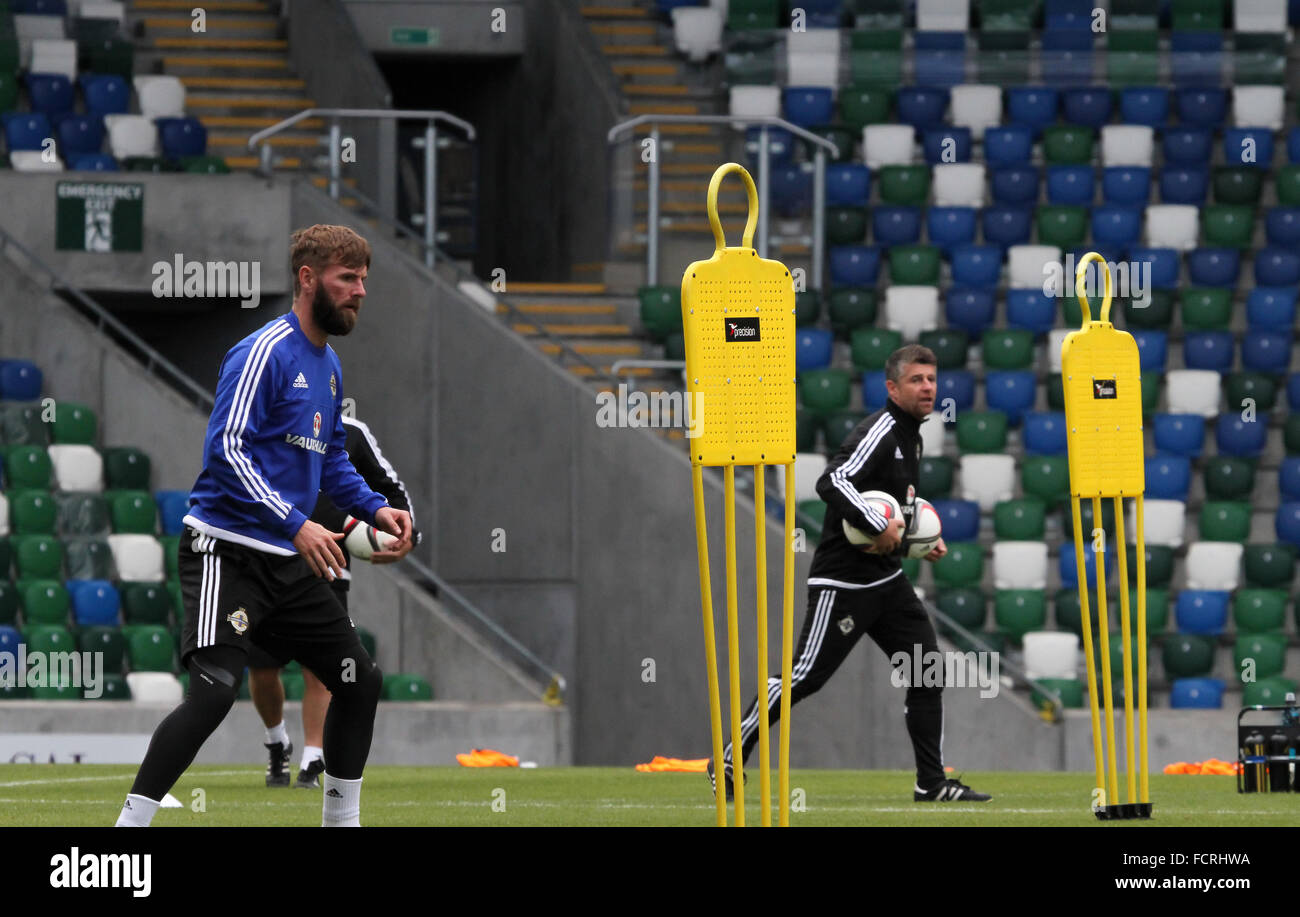 L'Irlande du Nord de football international à une séance de formation au Stade National de Football à Windsor Park, Belfast Banque D'Images