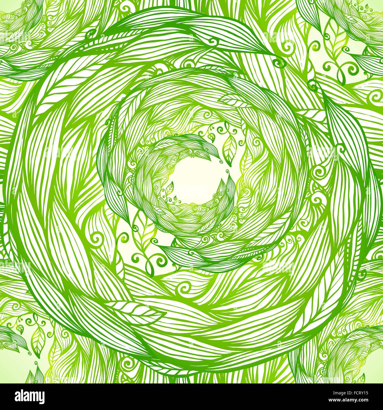 Cercle vert feuillage ornemental doodle motif transparent Illustration de Vecteur
