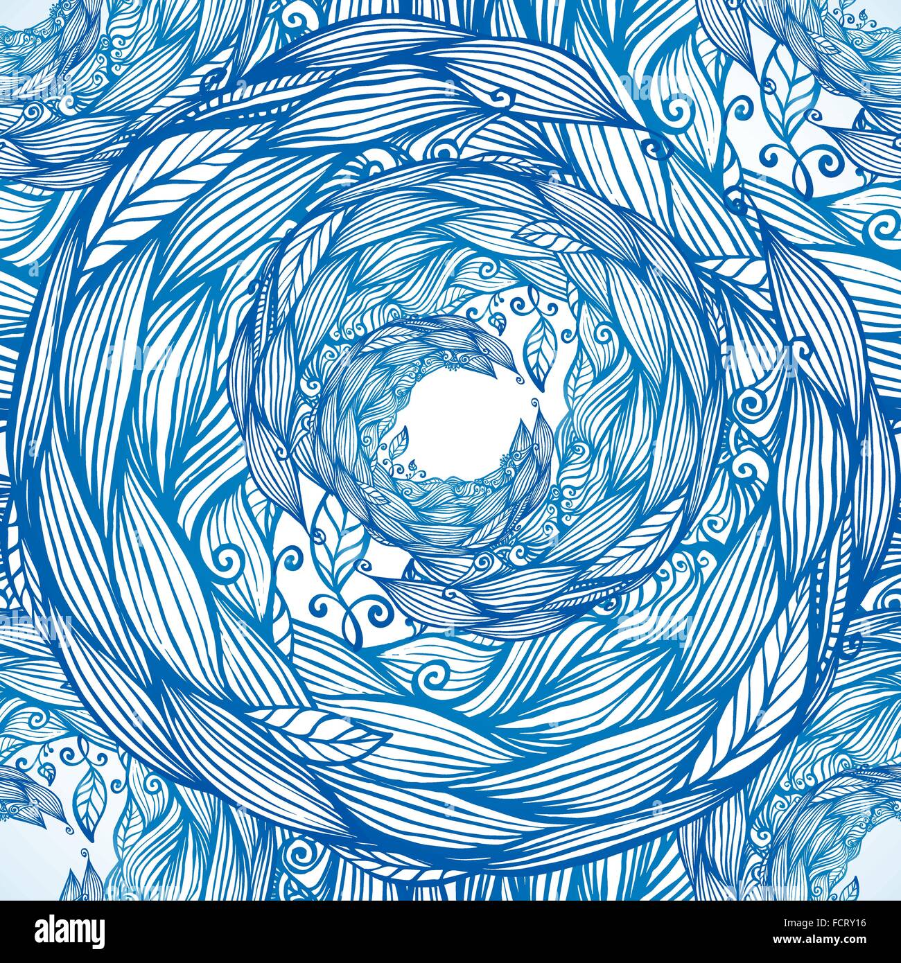 Feuillage bleu cercle orné doodle motif transparent Illustration de Vecteur