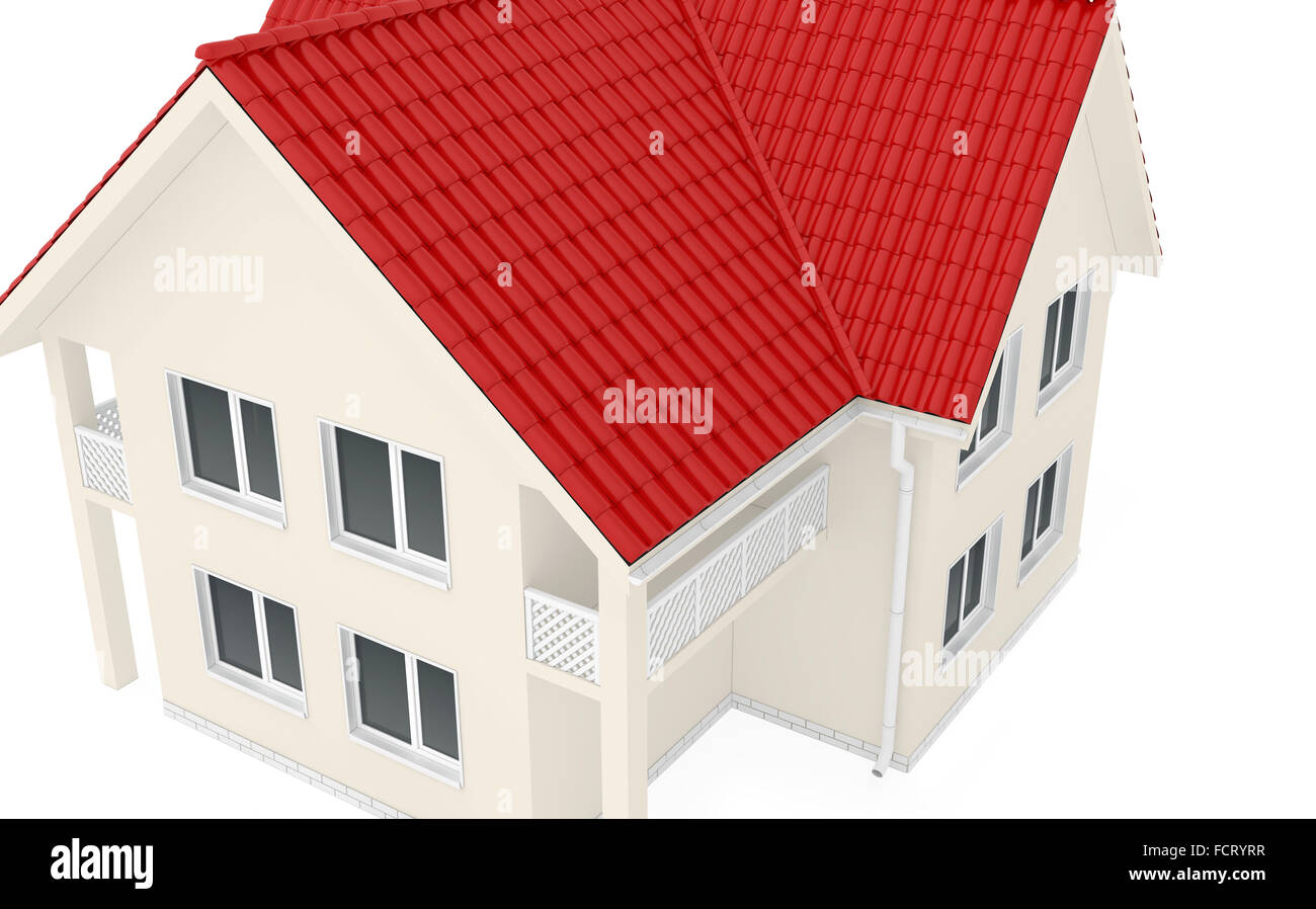 Grande maison à deux étages avec toit rouge Banque D'Images