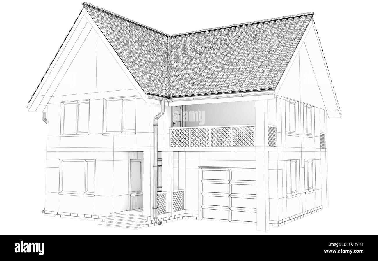 Lignes d'un croquis de la chambre à grand châssis. Créé avec la technologie 3D Banque D'Images