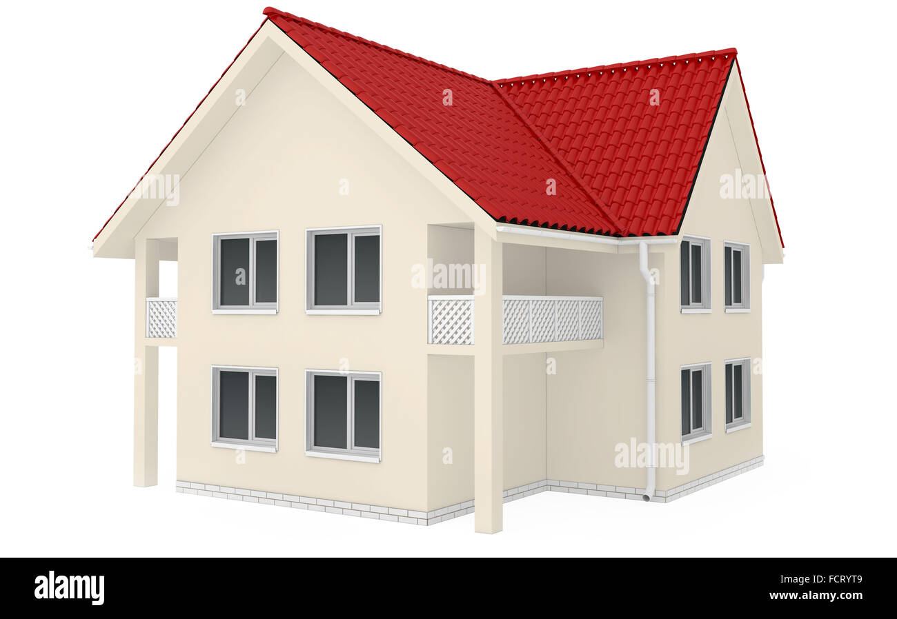 Maison à deux étages avec supports de toit et d'un balcon Banque D'Images