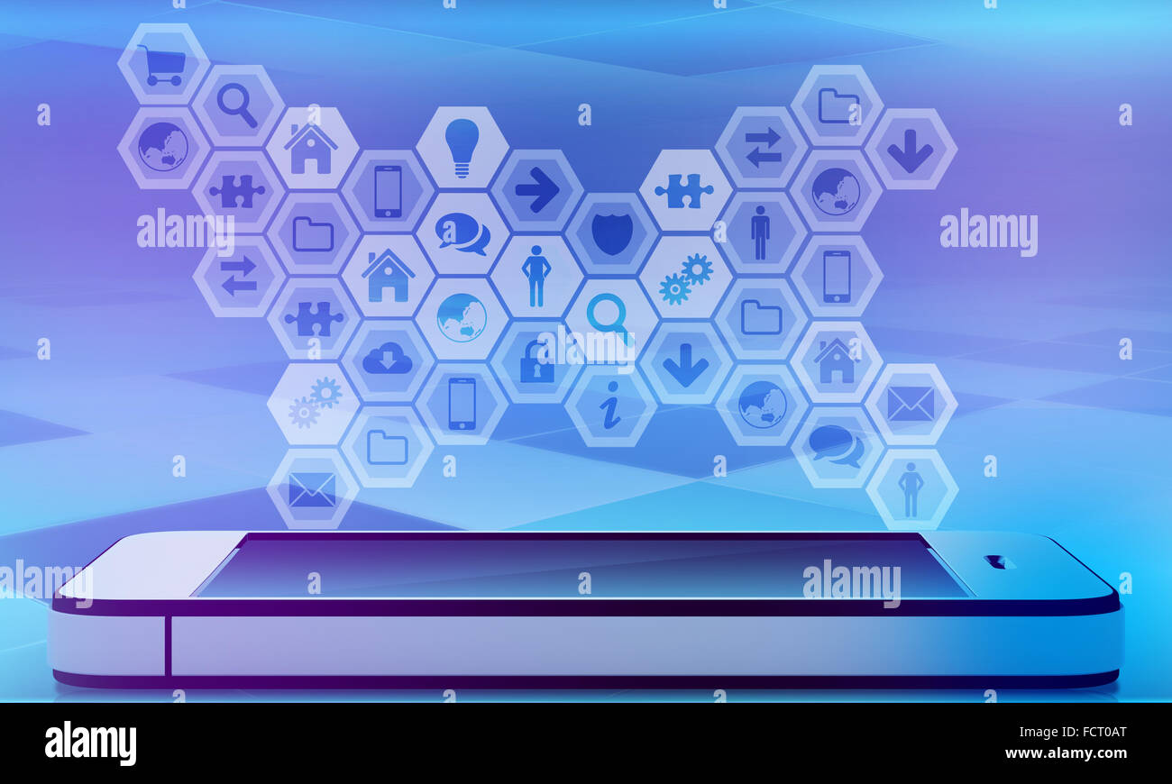 Icônes des applications mobiles recueillies en forme de cartes passée par téléphone. Banque D'Images