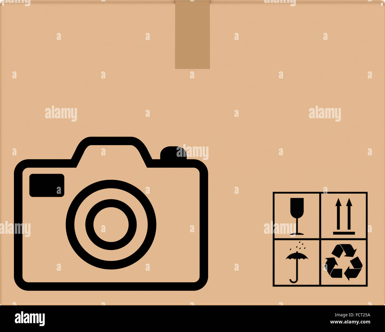 Les boîtes en carton de fond avec l'icône de l'appareil photo Banque D'Images