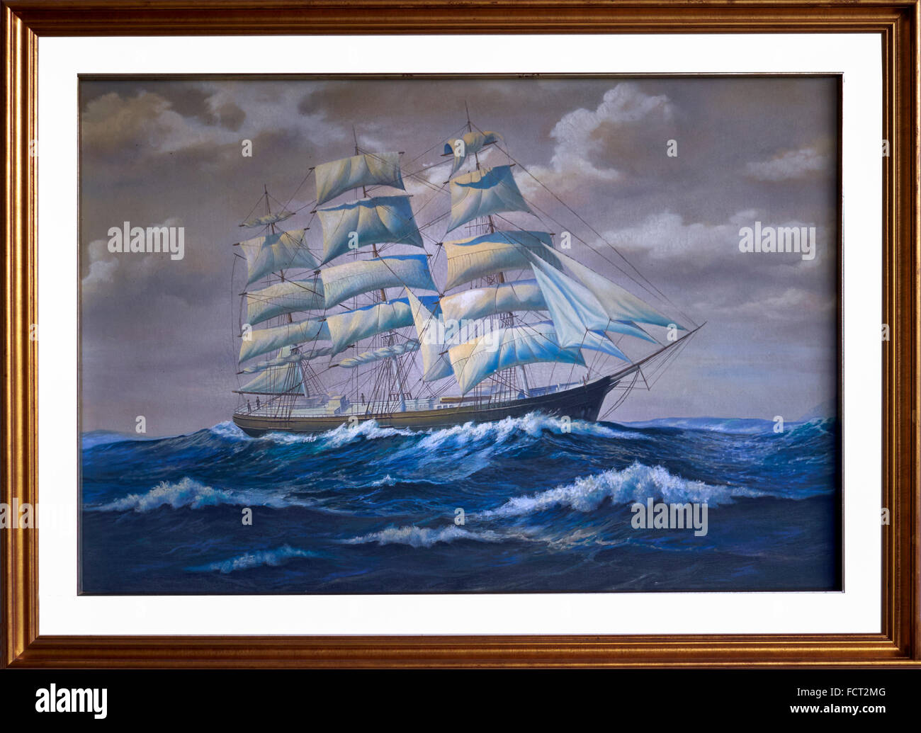 Peinture du voilier. Grand navire en pleine voile. Banque D'Images