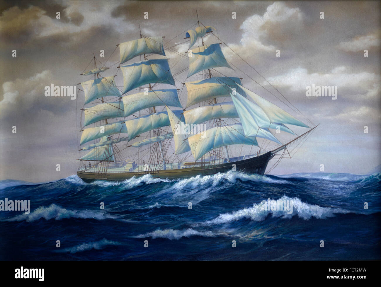 Peinture du voilier. Grand navire en pleine voile. Banque D'Images