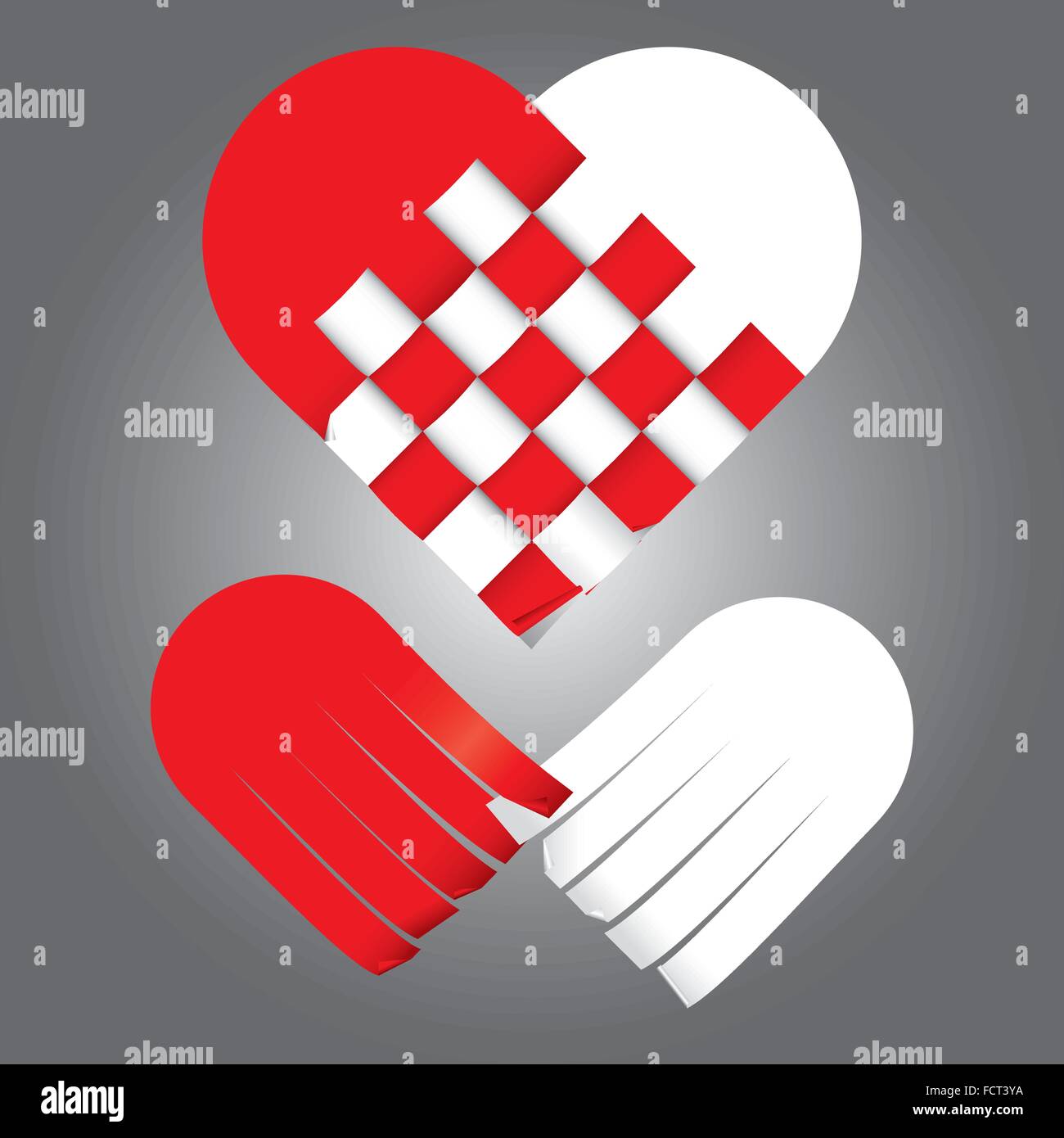 Illustration du cœur de tissage de deux sonorités, rouge et blanc Illustration de Vecteur