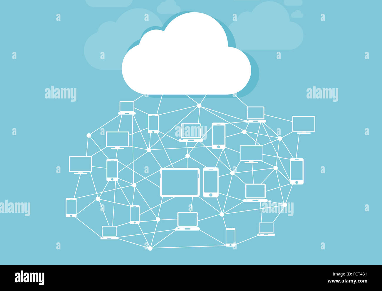 Cloud et le stockage de l'information avec des icônes en réseau. Banque D'Images