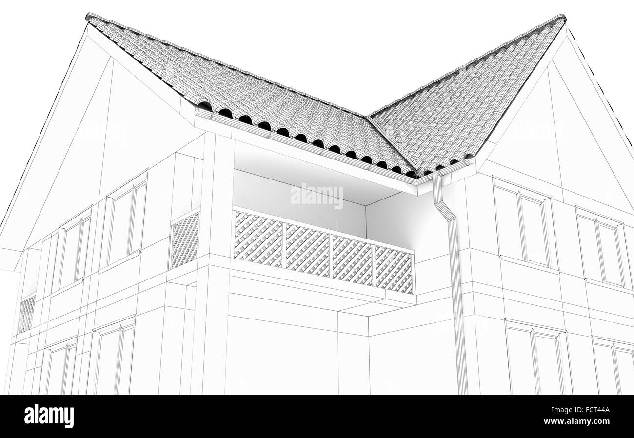 Illustration d'une maison. Dessin de lignes noires. Banque D'Images