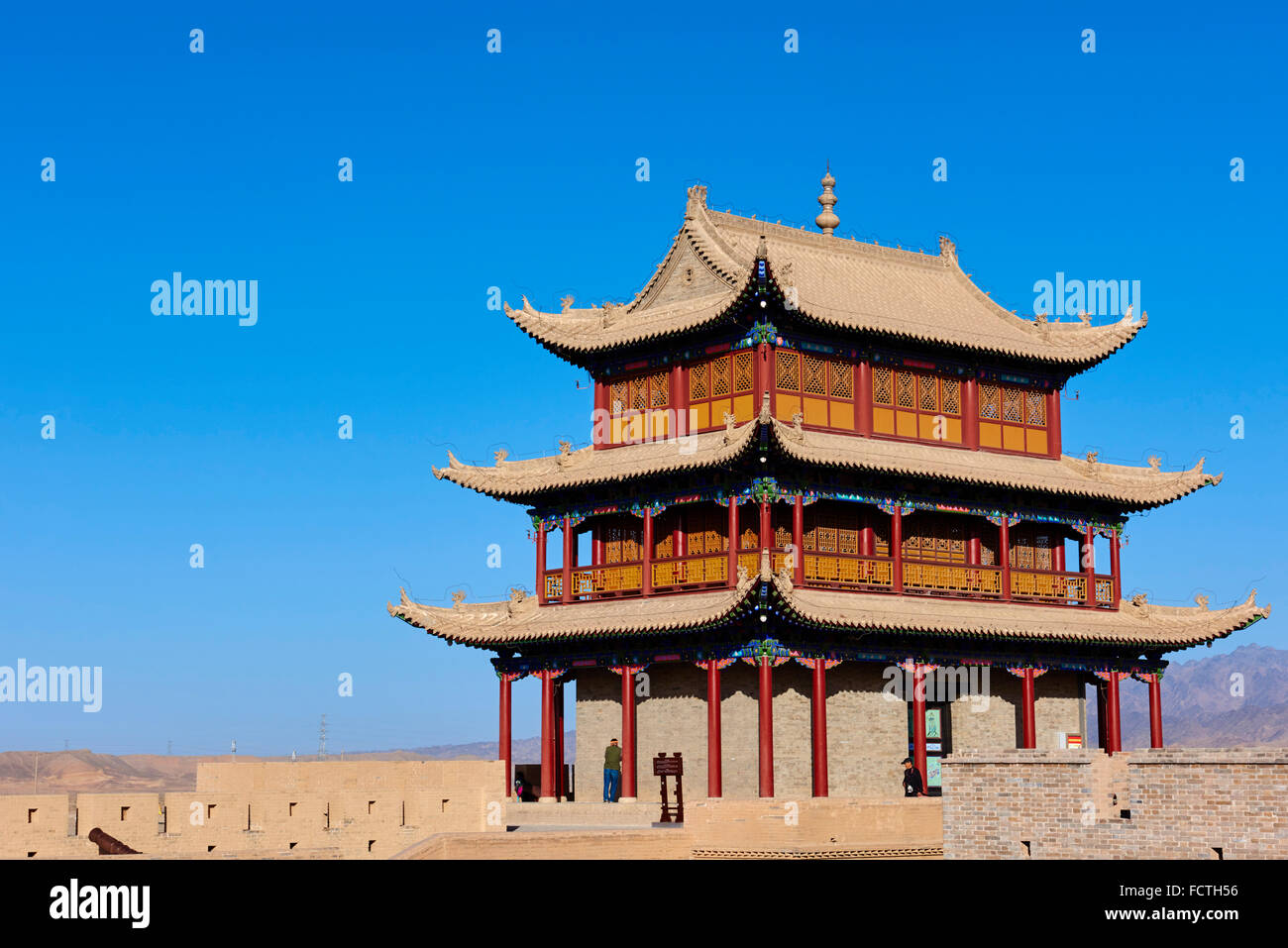 La Chine, la province de Gansu, Jiayuguan, la forteresse à l'extrémité ouest de la Grande Muraille, Unesco world heritage Banque D'Images