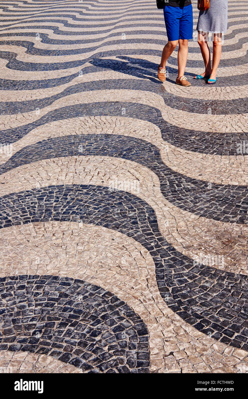 Portugal, Lisbonne, trottoir dans le Rossio ou place Dom Pedro IV Banque D'Images
