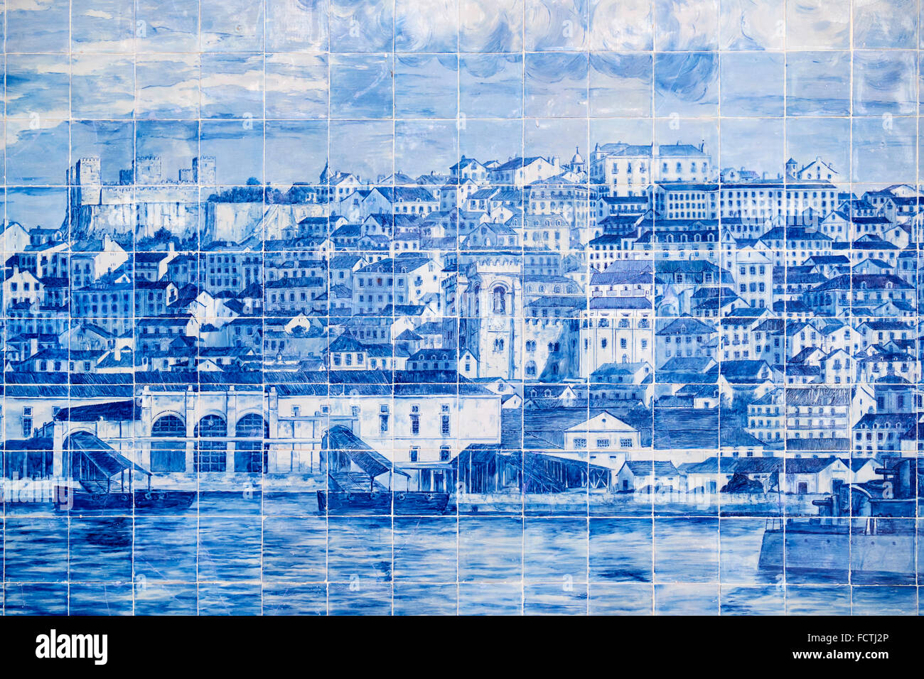 Portugal, Lisbonne, Alfama, azulejos représentent la ville de Lisbonne Banque D'Images