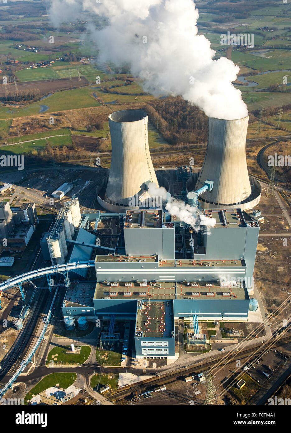 Vue aérienne, Westfalen power plant RWE Power, centrale à charbon, une ancienne centrale électrique nucléaire, « EMPORTEZ Hamm-Uentrop,Ruhr Welver Banque D'Images Vue aérienne, Westfalen power plant RWE Power, centrale à charbon, une ancienne centrale électrique nucléaire, « EMPORTEZ Hamm-Uentrop,Ruhr Welver Banque D'Images