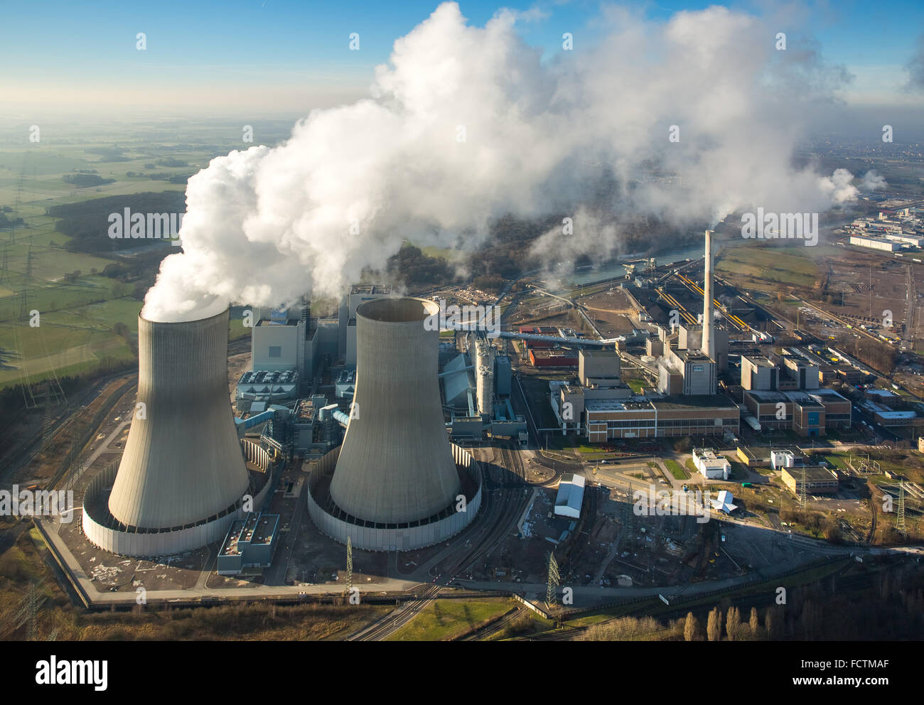 Vue aérienne, Westfalen power plant RWE Power, centrale à charbon, une ancienne centrale électrique nucléaire, « EMPORTEZ Hamm-Uentrop,Ruhr Welver Banque D'Images Vue aérienne, Westfalen power plant RWE Power, centrale à charbon, une ancienne centrale électrique nucléaire, « EMPORTEZ Hamm-Uentrop,Ruhr Welver Banque D'Images