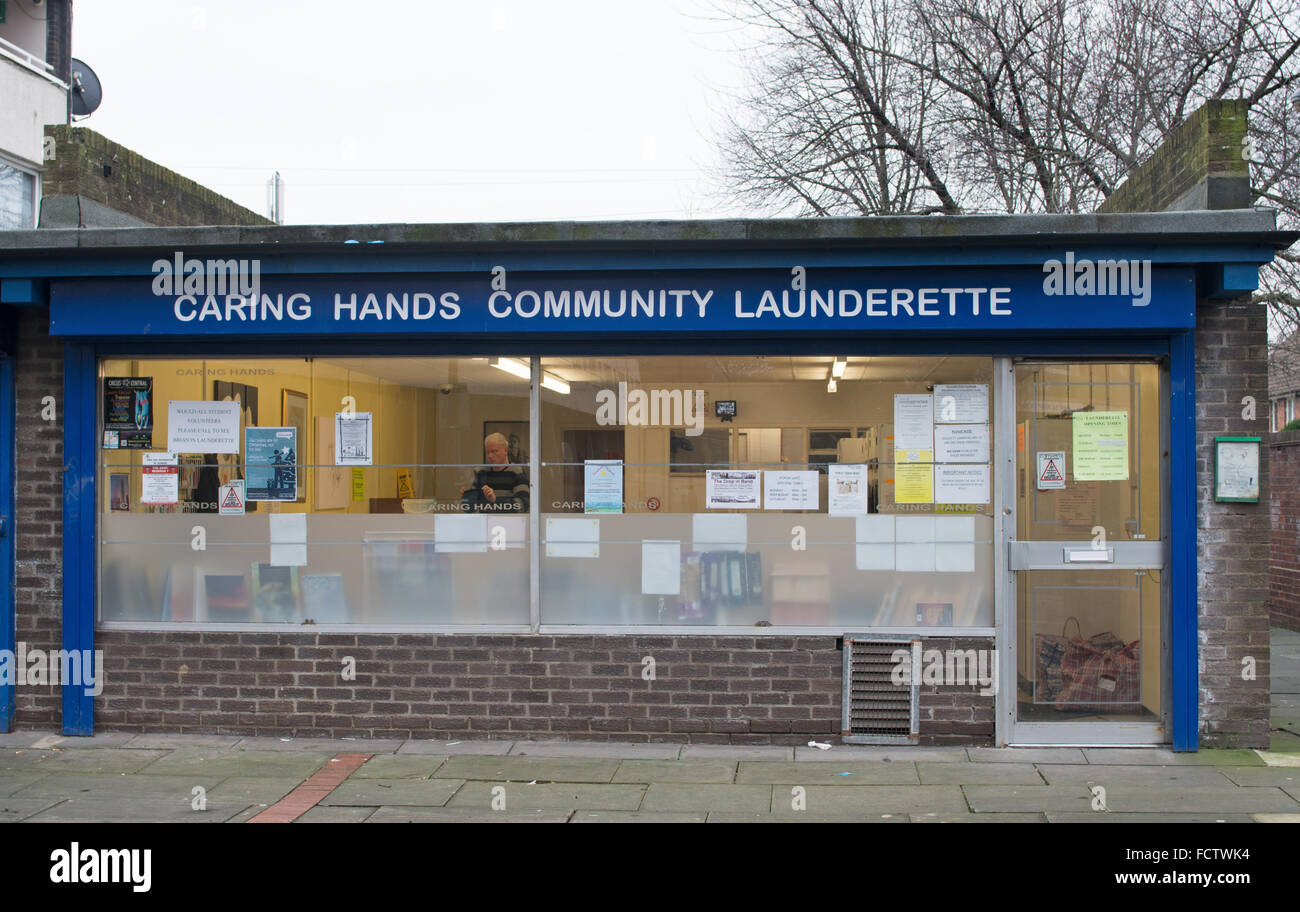 Communauté mains laverie, Shieldfield, Newcastle upon Tyne, Angleterre du Nord-Est, Royaume-Uni Banque D'Images