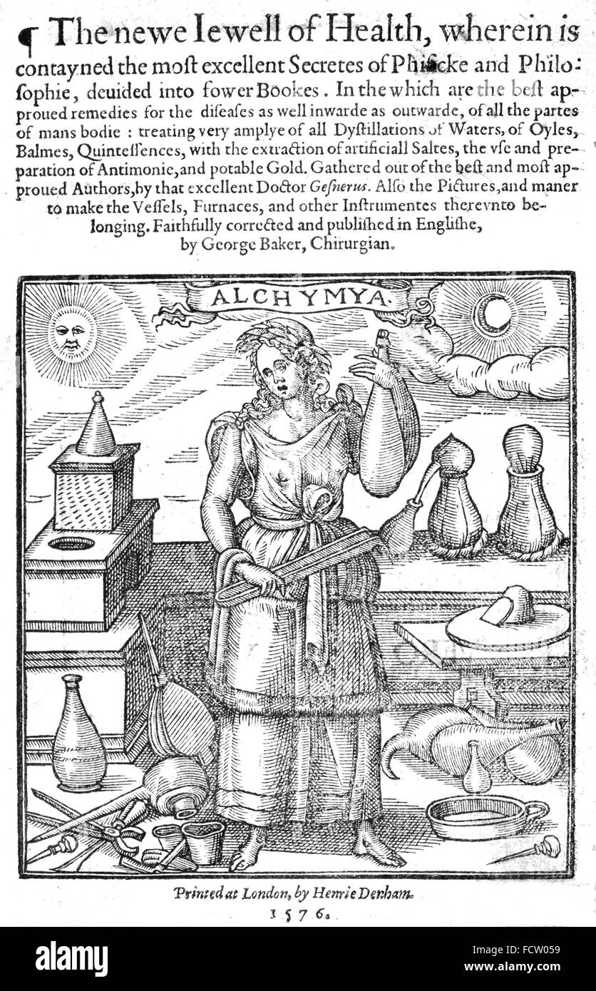 GEORGE BAKER (1540-1600) chirurgien anglais. De son Frontespiece 1576 Traduction de Conrad Gessner's Evonymus sous le titre La Newe Jewell de la Santé Banque D'Images