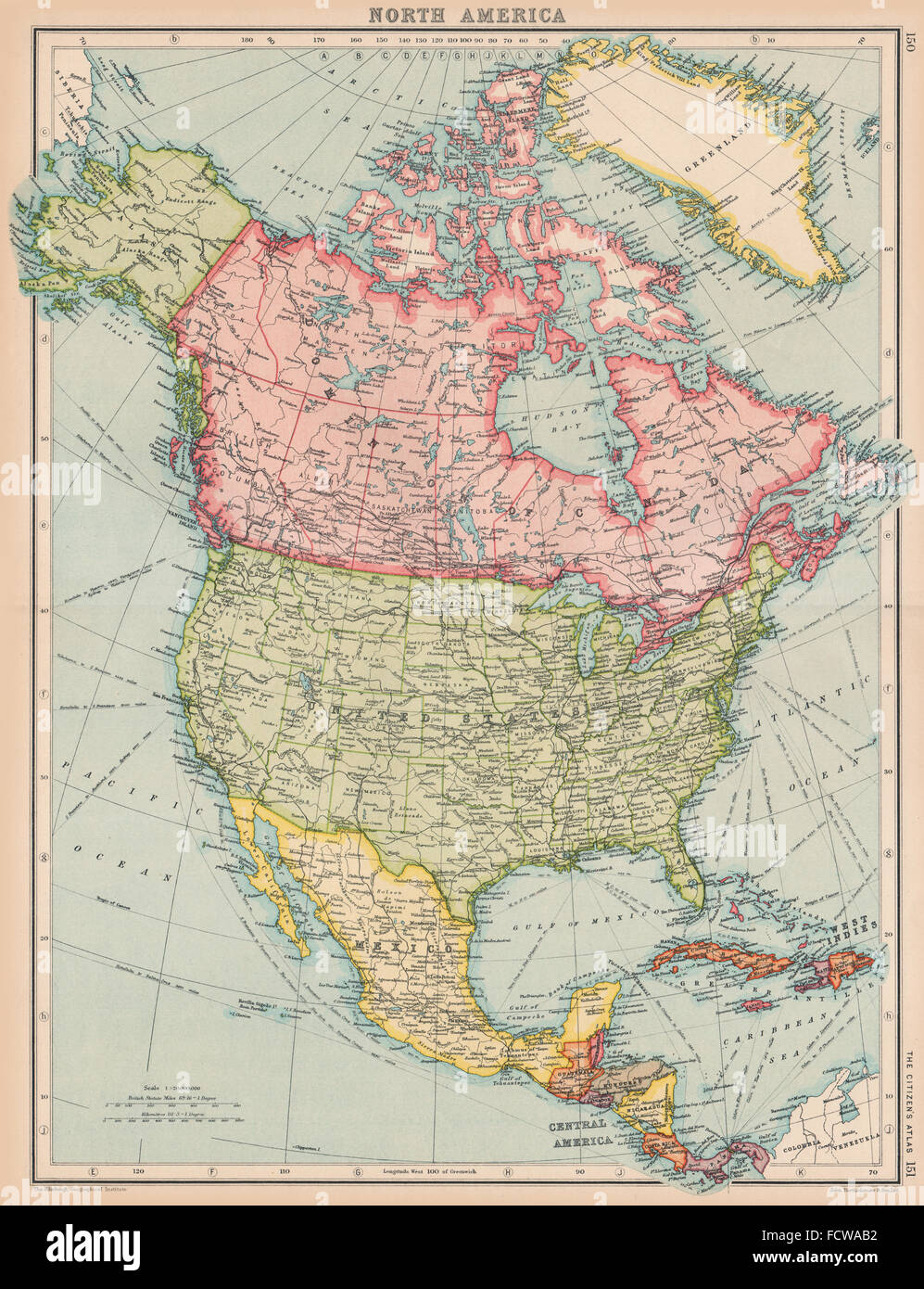 Amérique du Nord : Carte générale. BARTHOLOMEW, 1924 Banque D'Images