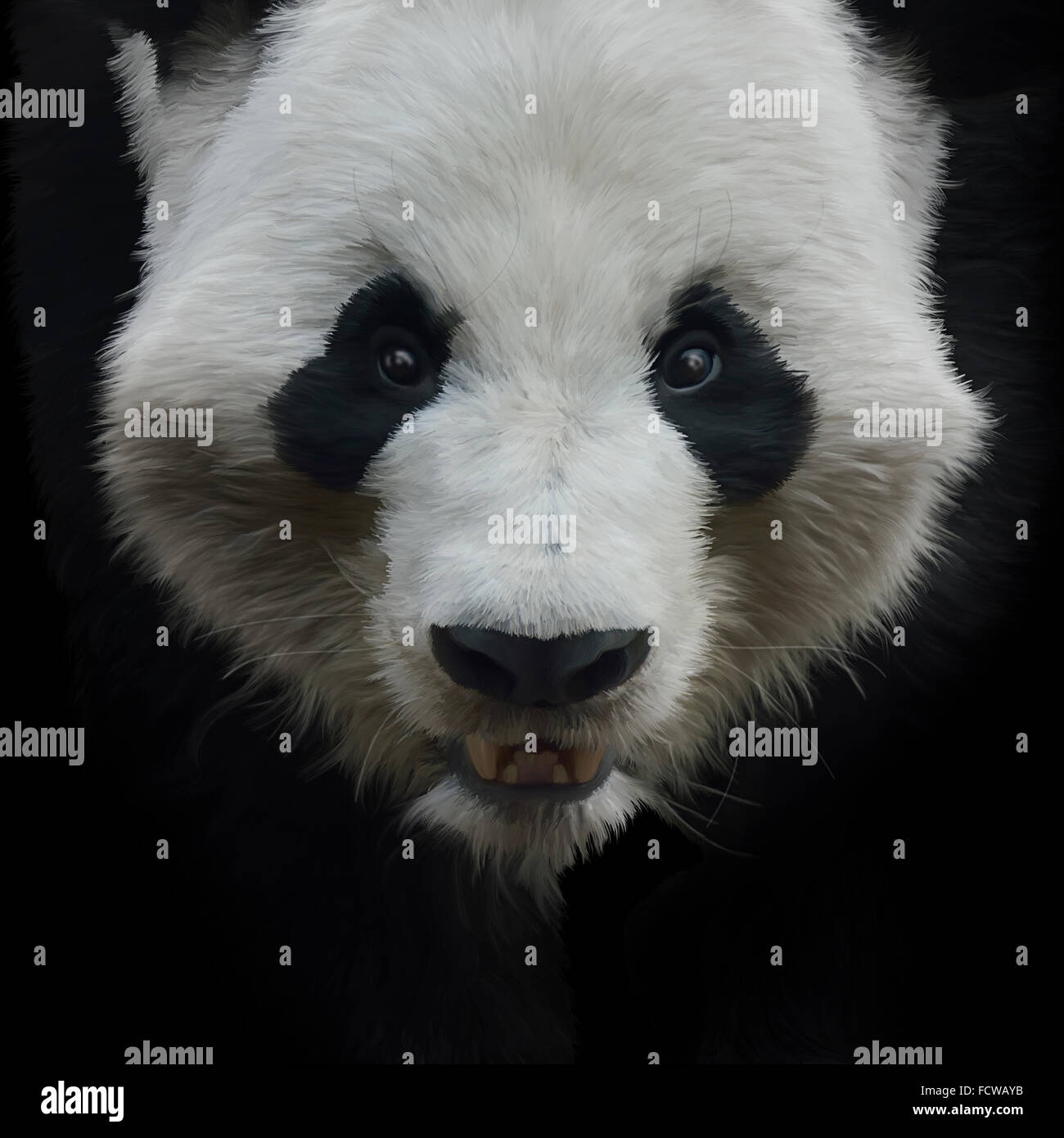 Peinture numérique de Giant Panda sur fond noir Banque D'Images