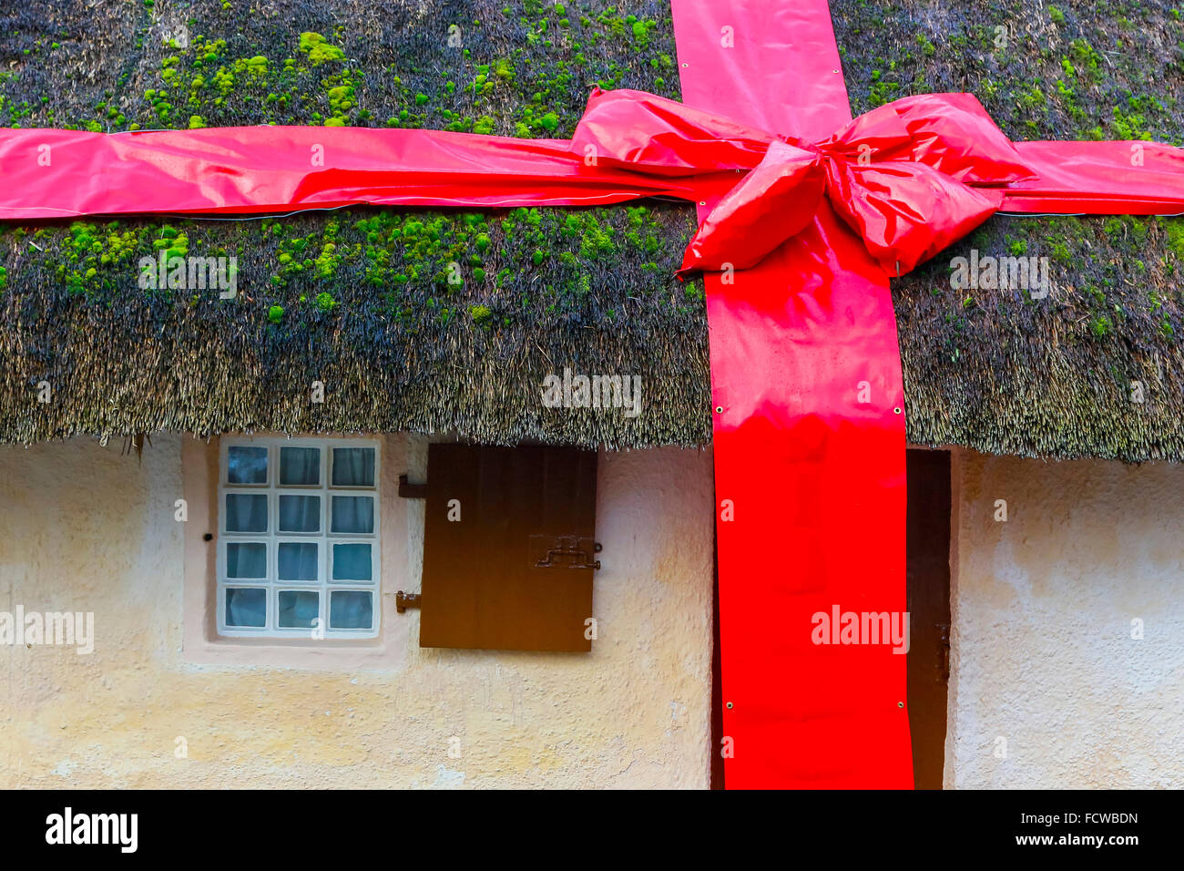 Alloway, l'Ayrshire, UK. 25 Jan, 2016. Pour célébrer le 257th anniversaire de Robert Burns, le monde célèbre le 18e siècle Scot Bard, son chalet à Alloway dans Ayrshire a été décoré pour ressembler à un cadeau d'anniversaire. Le chalet, Alloway cimetière et près de musée sont les principales attractions touristiques et au cours de l'anniversaire, événements spéciaux et 'Burns Suppers' ont lieu au chalet. Credit : Findlay/Alamy Live News Banque D'Images
