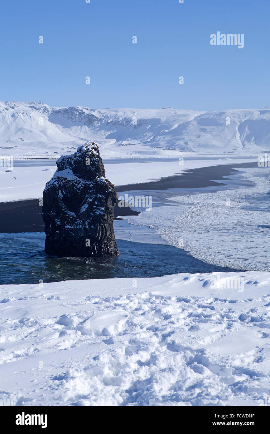 Panorama d'hiver près de Vik, l'Islande en hiver Banque D'Images