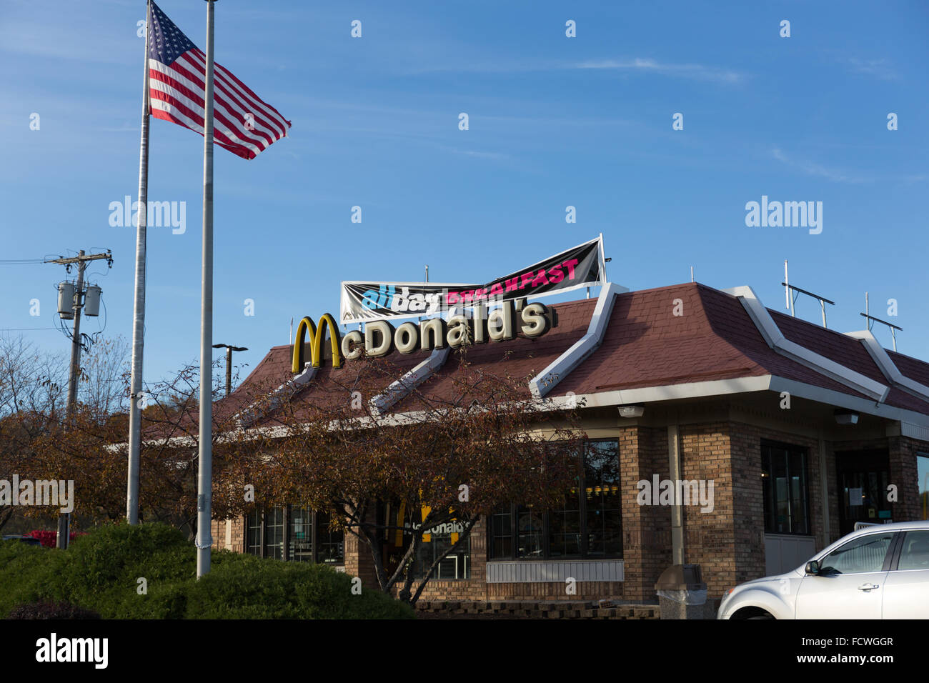 Le petit-déjeuner toute la journée McDonalds banner Banque D'Images