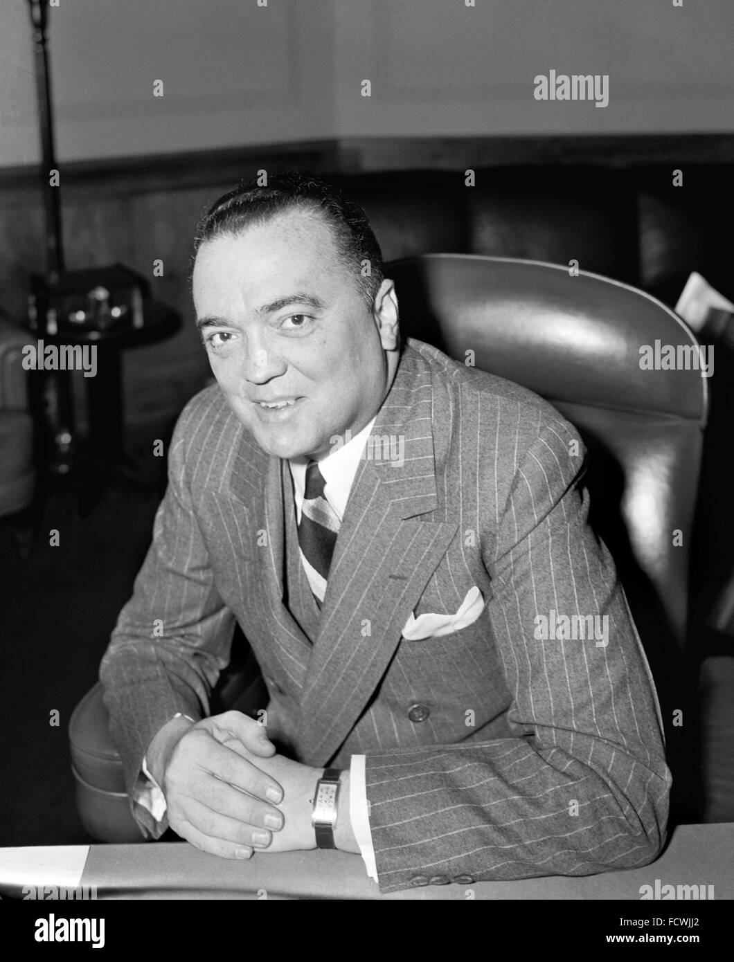 J. Edgar Hoover, le premier directeur du Federal Bureau of Investigation (FBI) aux Etats-Unis, avril 1940 Banque D'Images