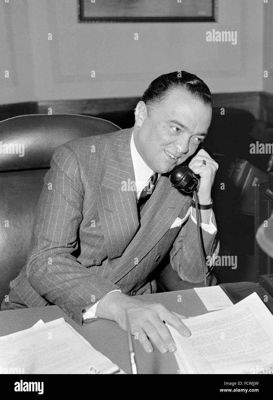 J Edgar Hoover. Portrait du premier Directeur du Federal Bureau of Investigation (FBI) aux Etats-Unis, avril 1940 Banque D'Images