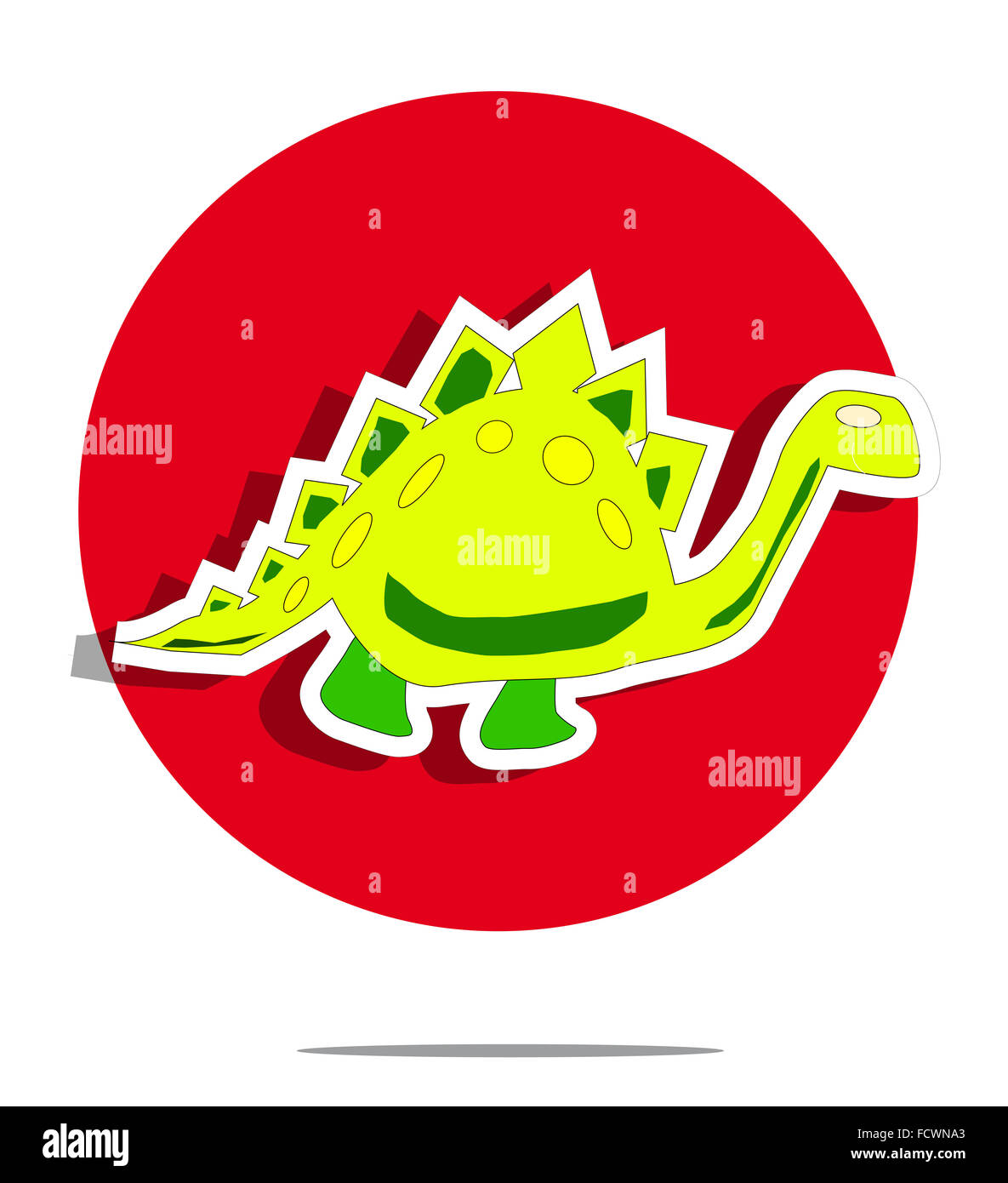 Illustration d'un dinosaure à fond rond rouge Banque D'Images