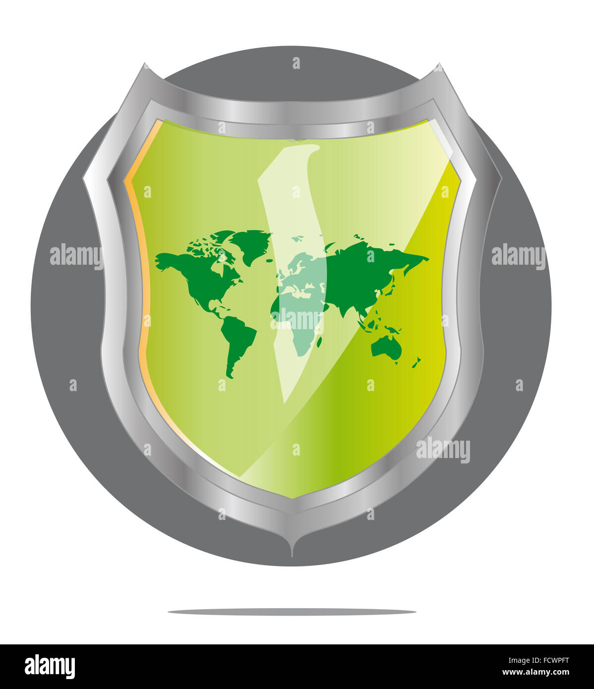 Illustration de la carte du monde en vert bouclier gris Banque D'Images