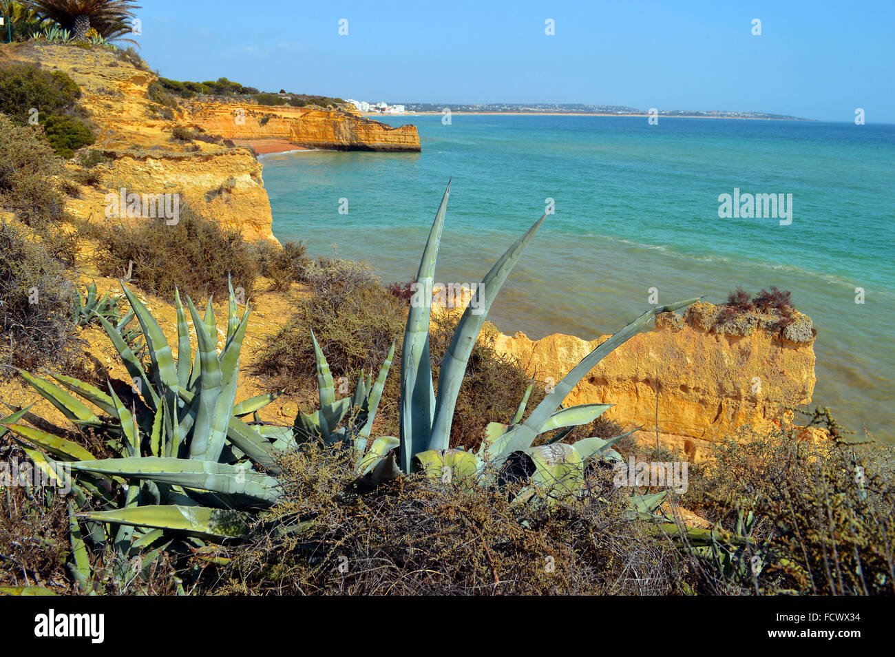 Cova Redonda Beach sur la côte de l'Algarve au Portugal Banque D'Images