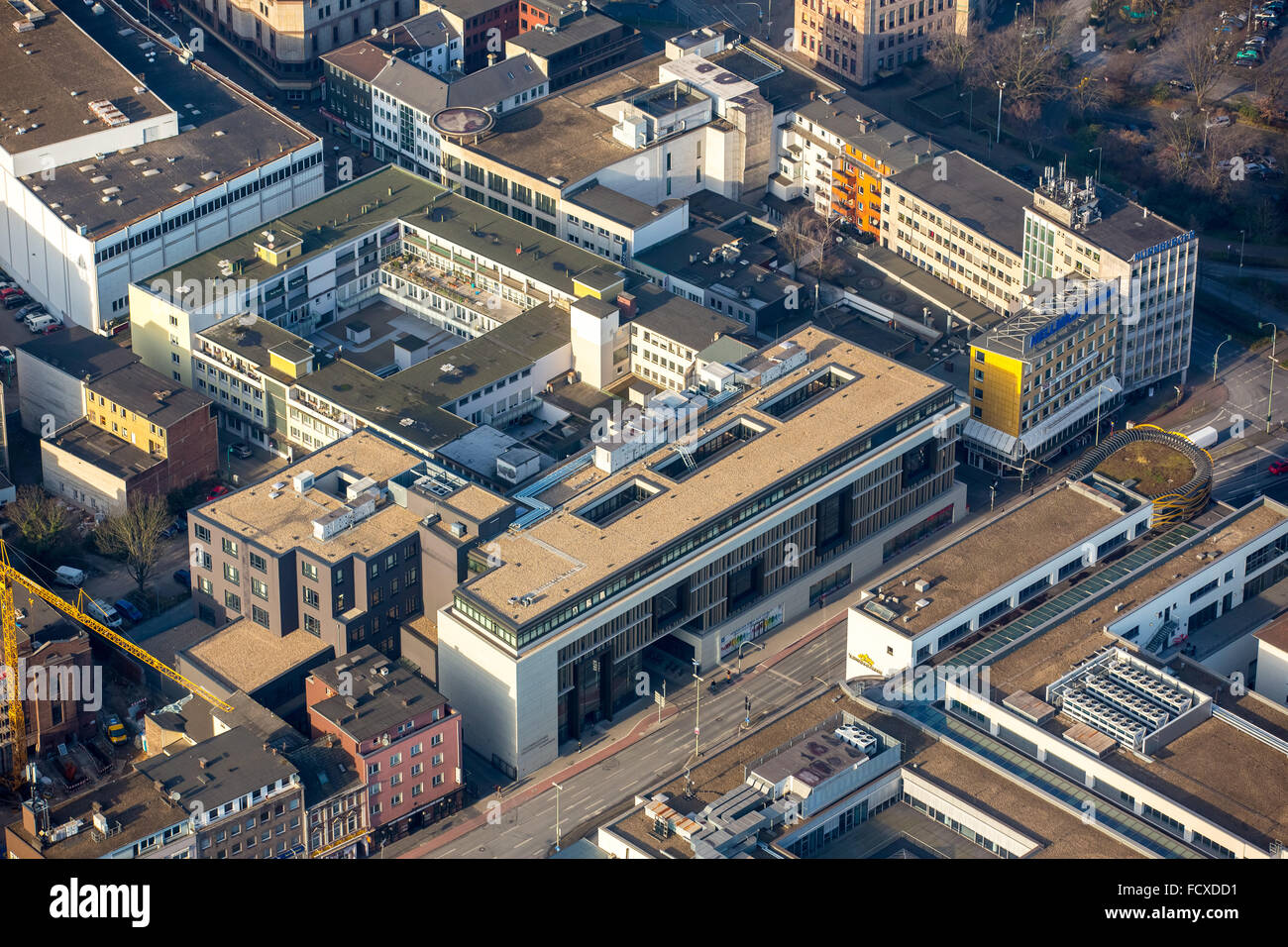 Vue aérienne, bibliothèque de la ville et centre d'éducation des adultes Duisburg Steinsche Gasse, VHS, l'éducation des adultes, de la Ruhr, Duisburg, Banque D'Images