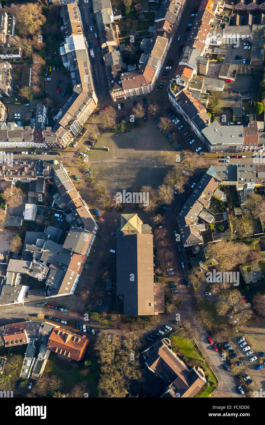 Vue aérienne, hexagoner place Dellplatz, hexagone, Église catholique de Saint Joseph dans Dellviertel, Duisburg, Ruhr, Banque D'Images