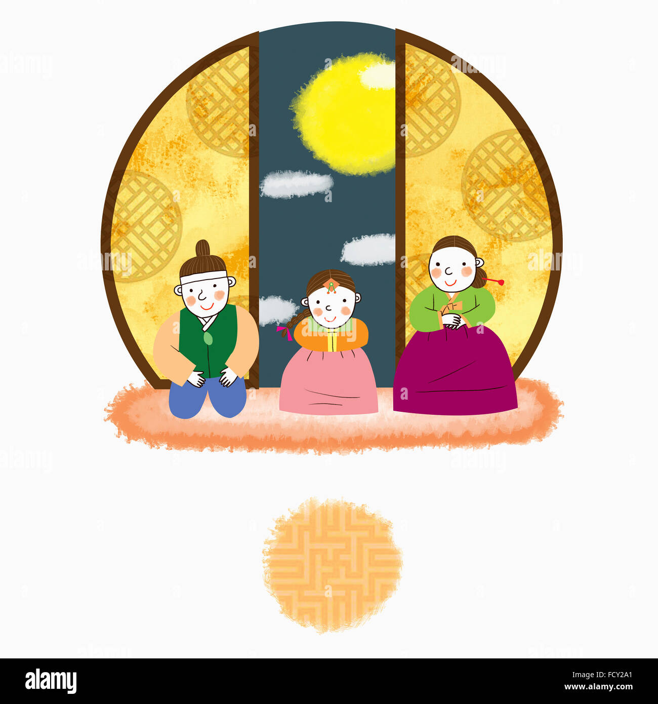 Illustration représentant imaginaire Korean thanksgiving day journée en famille Banque D'Images