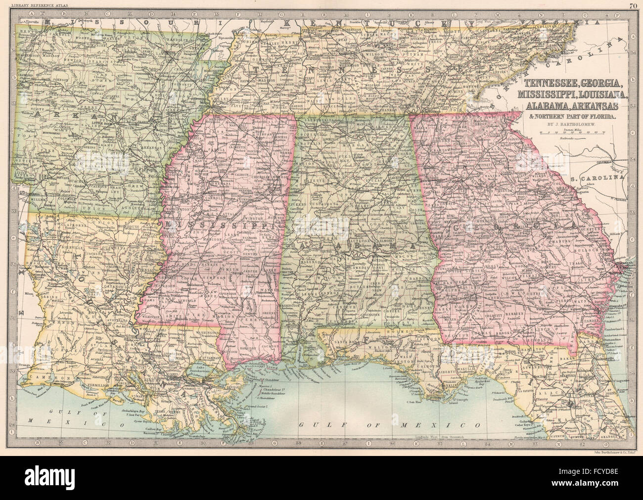 USA GRAND SUD:TN Géorgie Louisiane Mississippi AL AR Floride 1890 map Banque D'Images